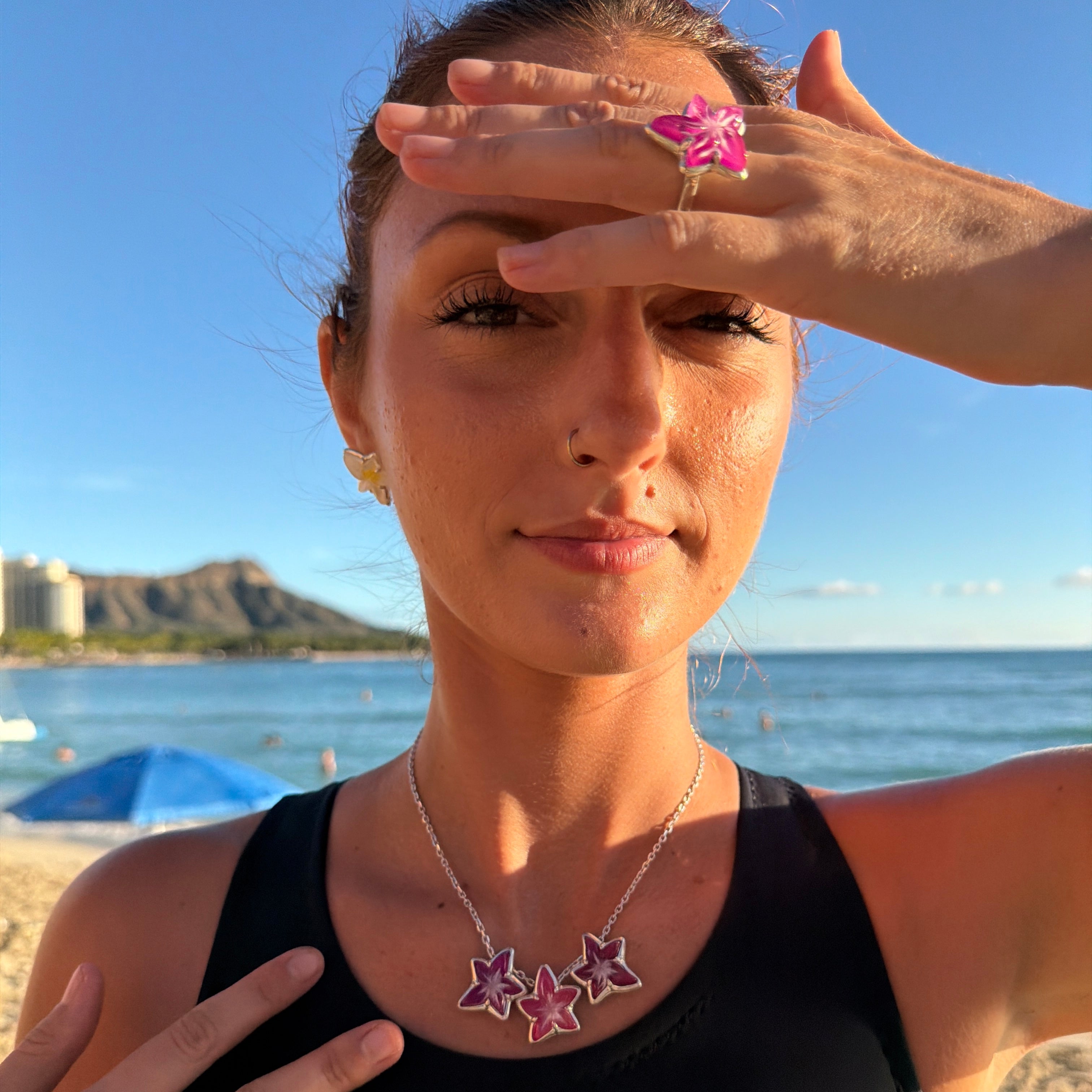 Tropical Flower Pendant [Center / Sterling Silver / Purple]