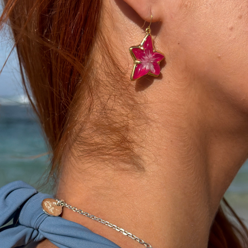Tropical Flower Hoop Earrings [18K Yellow Gold / Purple]