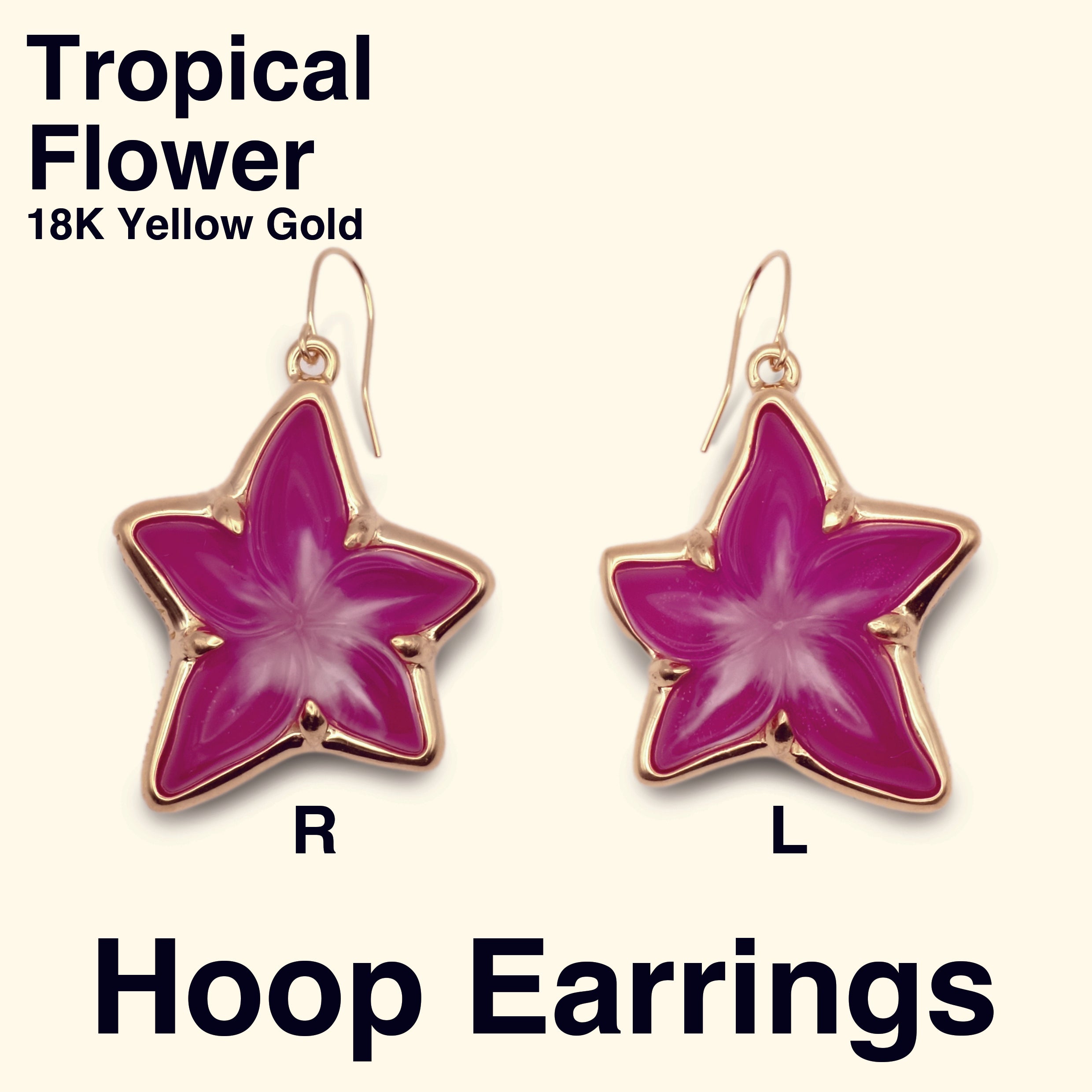 Tropical Flower Hoop Earrings [18K Yellow Gold / Purple]